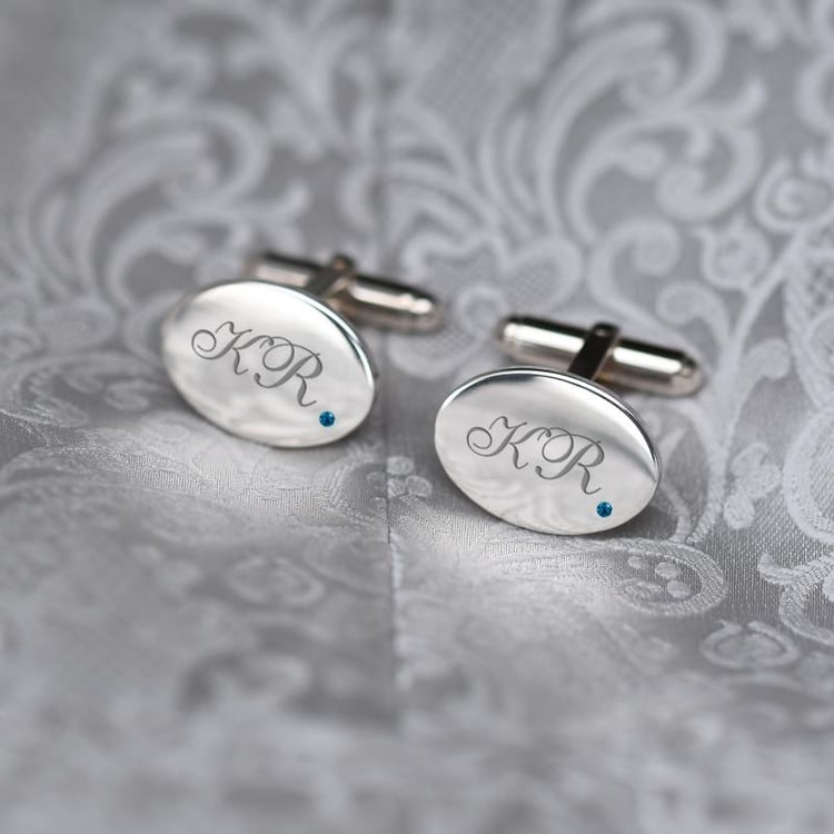 Silberne Manschettenknöpfe mit blauen Diamanten Rigel 46947