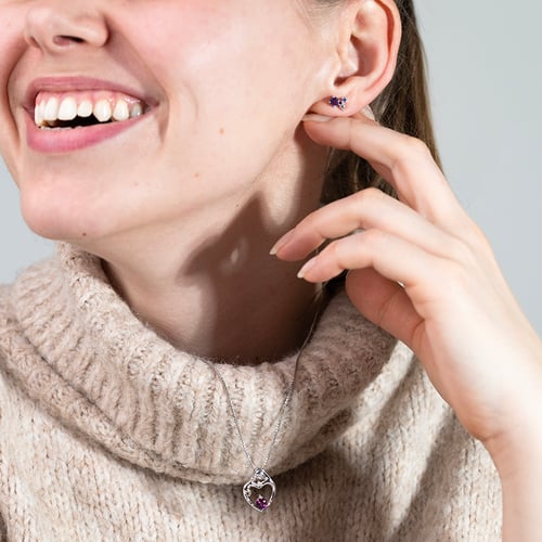 Silberne Cluster Ohrringe mit Amethysten und Edelsteinen Kerrie