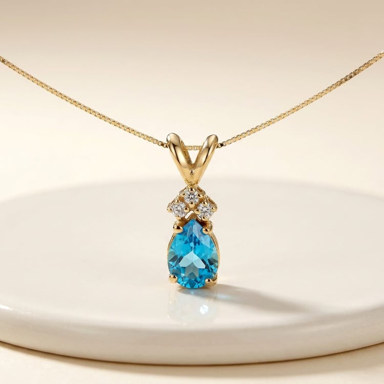 Schweizer Topas-Tropfen in Goldanhänger mit Lab Grown Diamanten Mel 169154