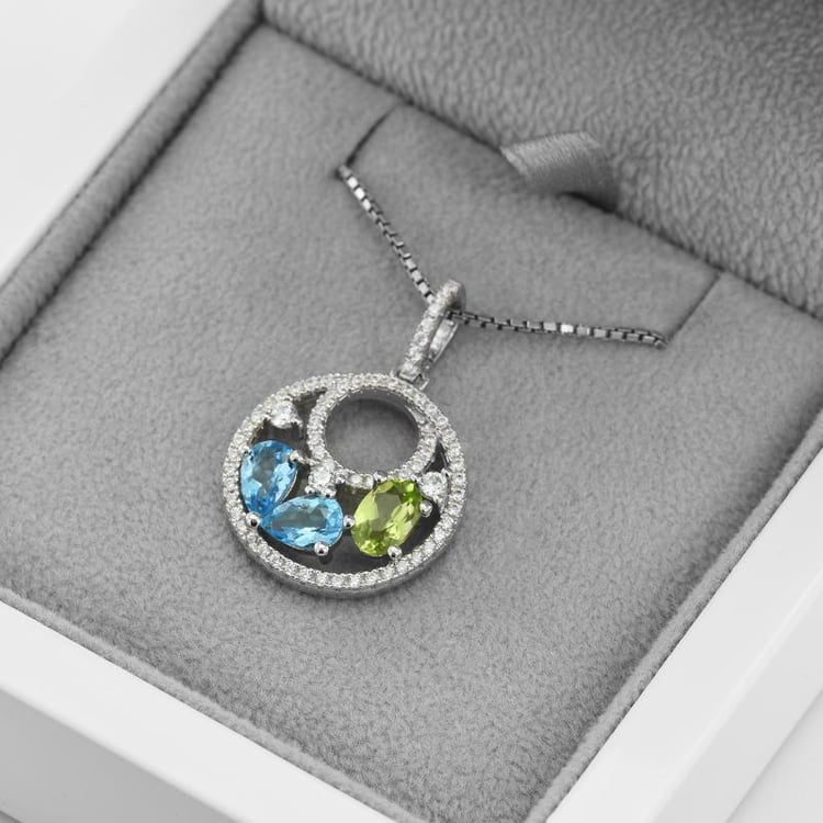 Silberne Halskette mit Topas und Olivin Dusteenah 47837