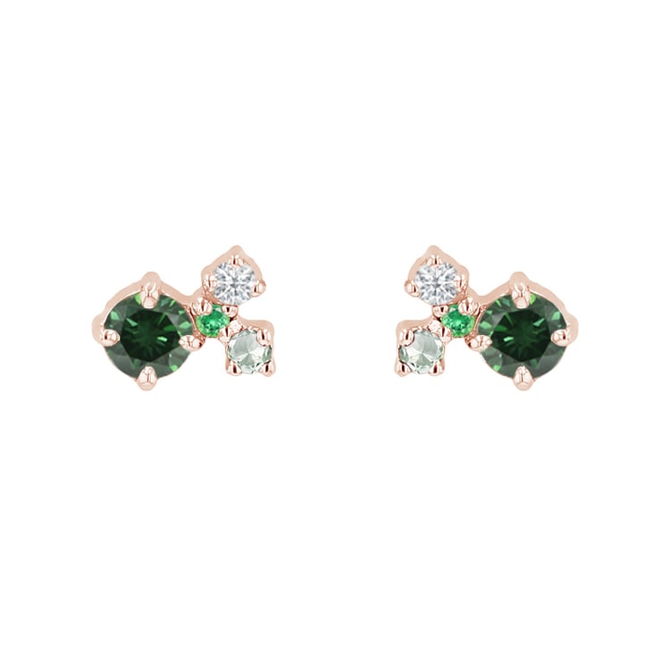 Cluster-Ohrringe mit grünen Diamanten, Saphiren, Tsavorit-Granaten und Moissaniten Kerrie 124686