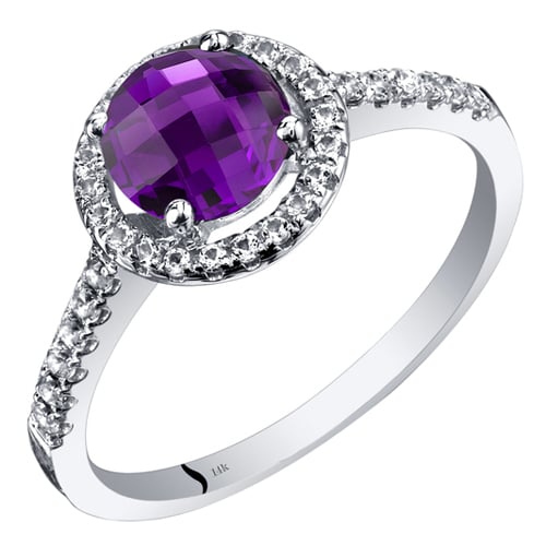 Goldener Halo-Ring mit Amethyst und weißen Topasen Maala