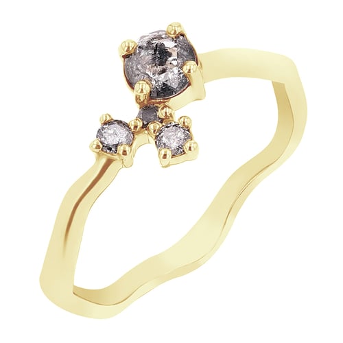 Silberner Cluster-Ring mit Salt and Pepper Diamanten Roche