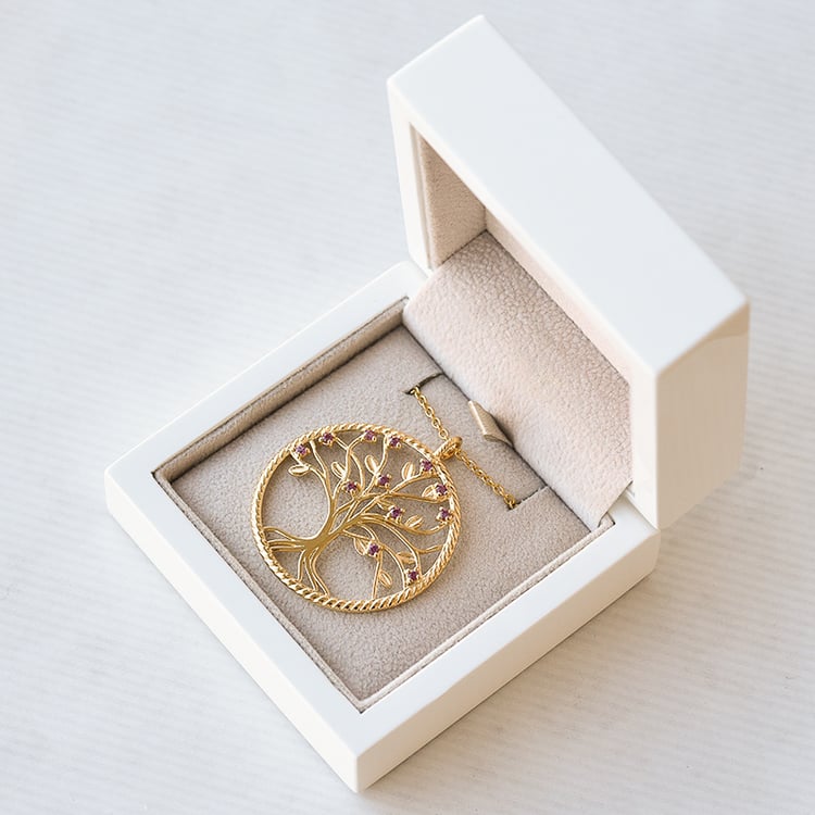 Silberne Rhodolith-Anhänger in Form des Baum des Lebens Byrd 119577