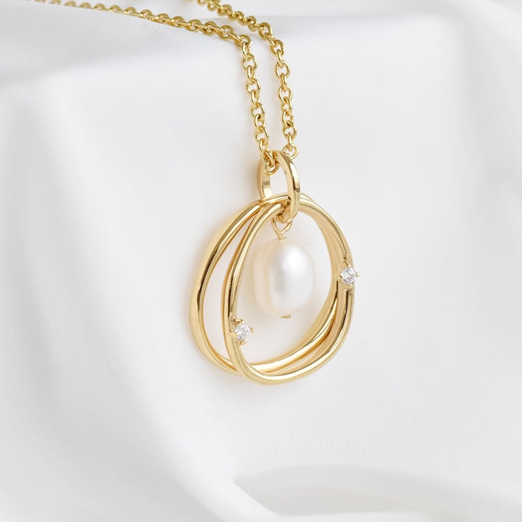 Vergoldeter Anhänger mit Perle und Zirkonia Kine 90751