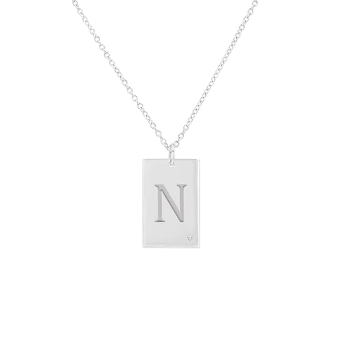 Goldener rechteckiger Anhänger mit Buchstabengravur und Diamant Sharron