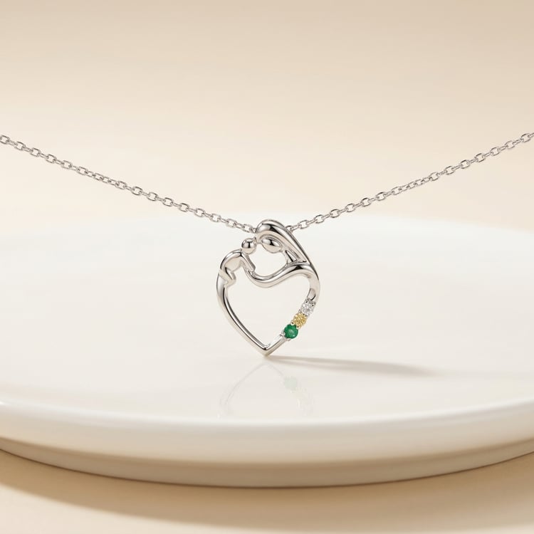 Silberner Anhänger Mutter und Kind mit gelben Saphir, Smaragd und Salt-and-Pepper Diamanten Eisa 171407