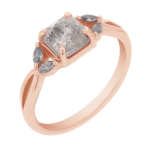 Goldener Ring mit einem Salt and Pepper Diamanten und Diamanten in Marquise-Form Sila