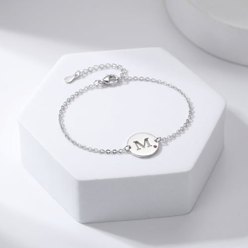 Silberarmband mit rosa Saphir und Gravur eines Buchstabens M Danny