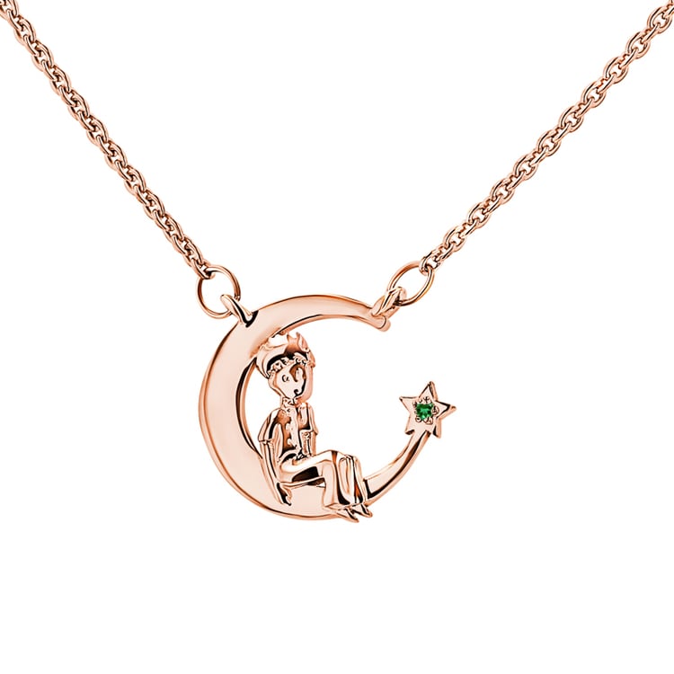 Silberne Halskette in Form einer Mondsichel mit Edelstein nach Wahl Kleiner Prinz 148499