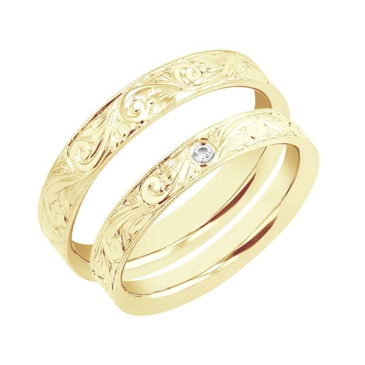 Vintage Eheringe mit Gravur und einem Diamanten Denton 98399