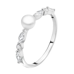 Silberring mit weißer Perle und Zirkonia Jaya