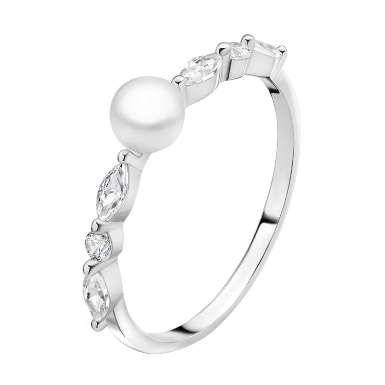 Silberring mit weißer Perle und Zirkonia Jaya