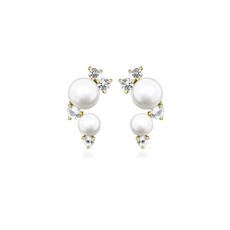 Silberne Perlenohrringe mit weißen Topasen