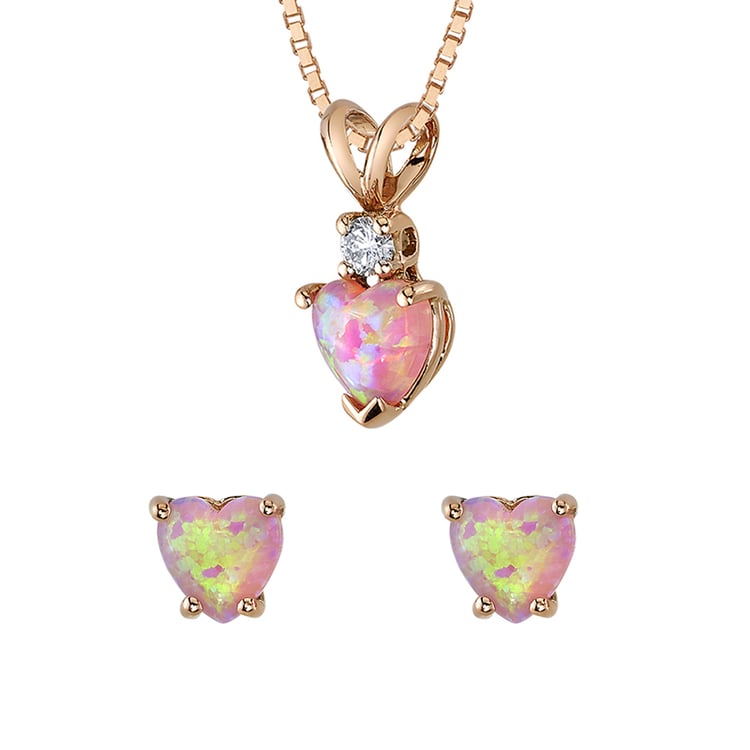 Schmuckset aus Roségold mit rosa Opalen Kallan