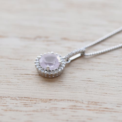 Silberne Halo-Anhänger mit Rosenquarz Atia