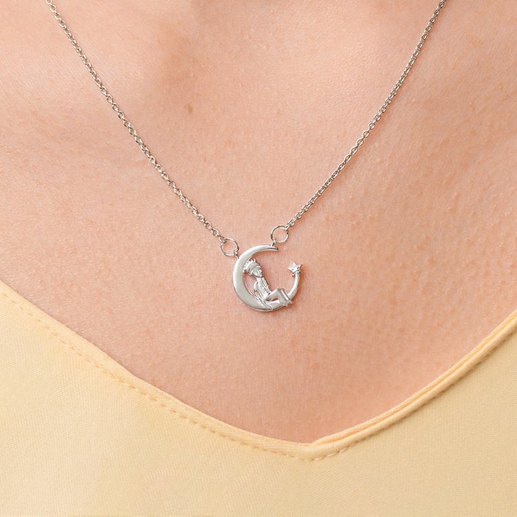 Silberne Halskette in Form einer Mondsichel mit einem Diamanten Kleiner Prinz 156095