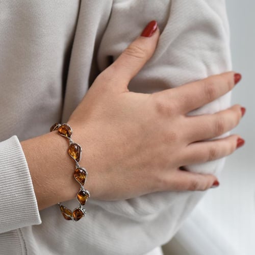 Silbernes Armband mit Bernsteinen Alarich