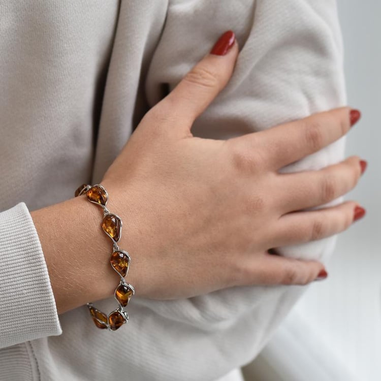 Silbernes Armband mit Bernsteinen 36917