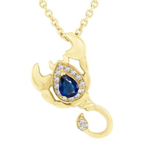 Goldener Anhänger mit Saphir und Diamanten im Sternzeichen Skorpion Escorpion