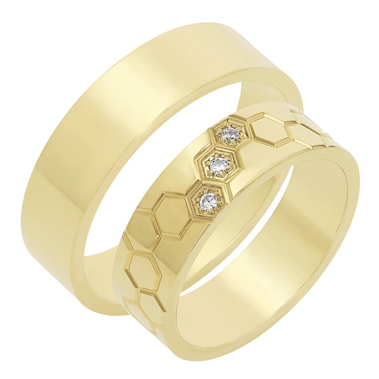 Goldene Eheringe mit Gravur und Diamanten Nazia