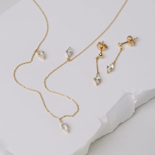 Goldenes Schmuckset mit weißen Topasen Floriane