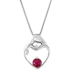 Silberner Anhänger Mutter und Kind mit Rubin und Diamant Ella