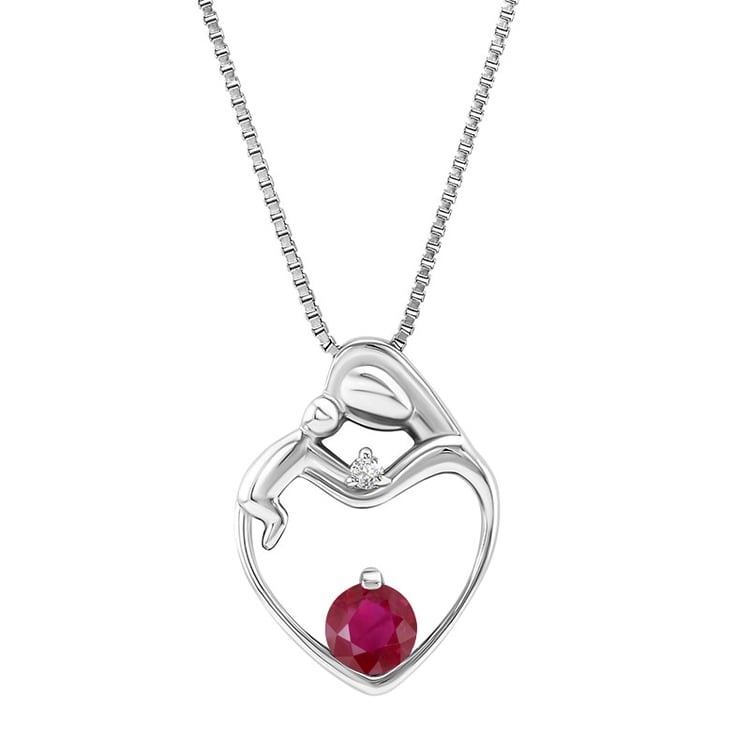 Silberner Anhänger Mutter und Kind mit Rubin und Diamant Ella