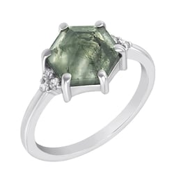 Goldener Verlobungsring mit Moosachat und Diamanten Yasmeen