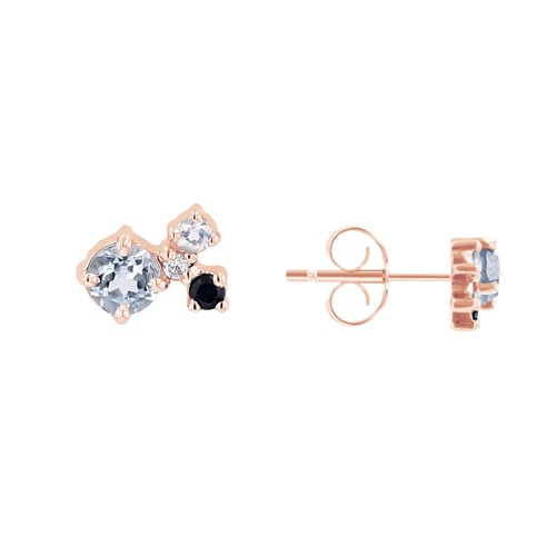 Cluster-Ohrstecker mit Mondstein, Aquamarin, Saphir und einem Diamanten Kerrie