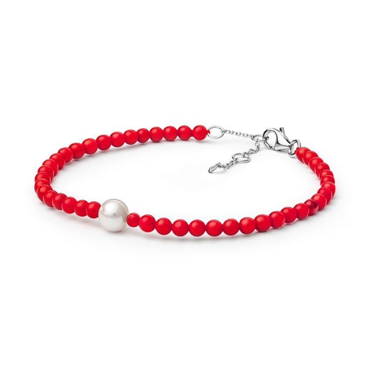 Silbernes Korallenarmband mit einer Perle Dolores