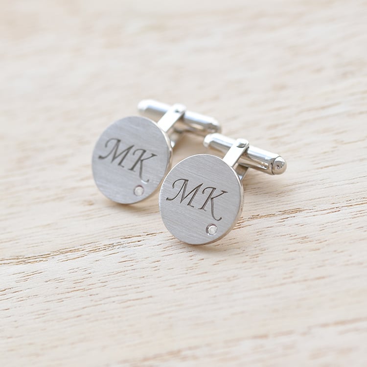 Silber Manschettenknöpfe mit Gravur und Diamanten Gaynor 69803