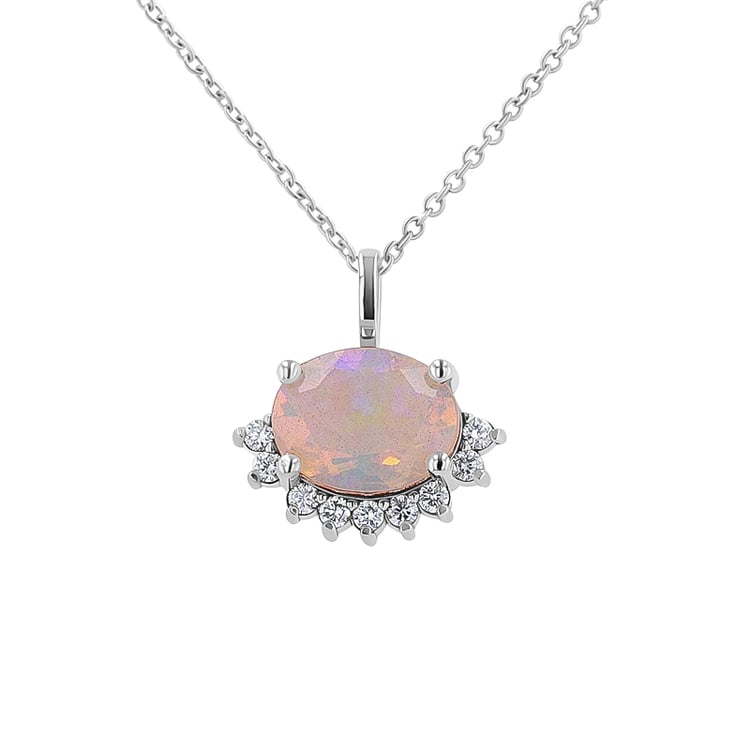 Anhänger mit einem halben Halo um einen ovalem Opal mit Diamanten Reverie 135418