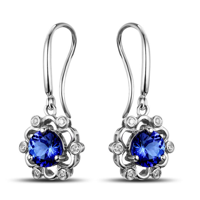 Hängende Blumen-Ohrringe mit Tansanit und Diamanten 3683