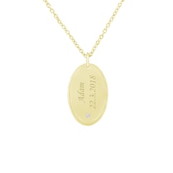 Ovaler Anhänger aus Gold mit einem Diamanten und Gravur Velma