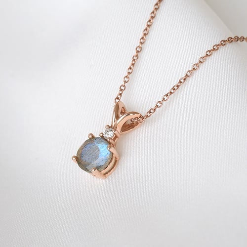 Goldener Anhänger mit Labradorit und Diamant Timotei