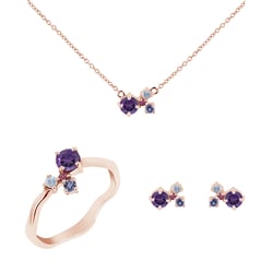 Cluster Schmuckset mit Amethysten und Edelsteinen Halli