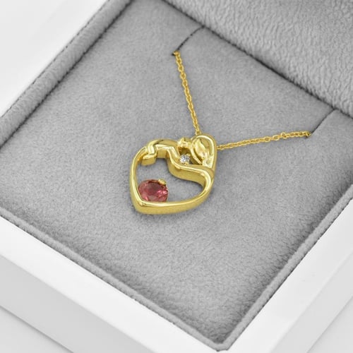 Anhänger Mutter und Kind mit rosa Turmalin und Diamant Ella