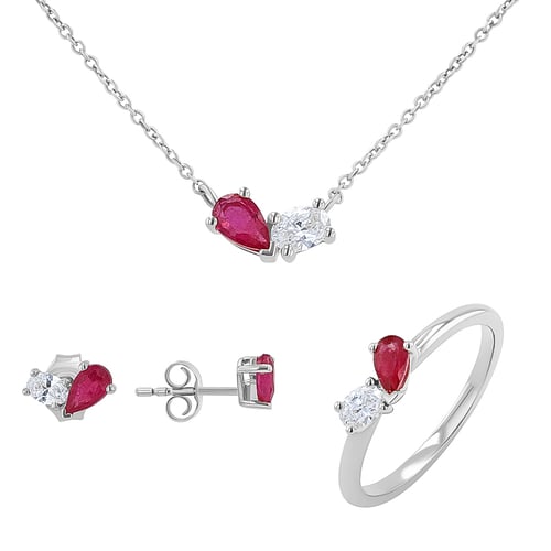 Schmuckset Toi et Moi mit Rubin und Lab Grown Diamant Ethelmary