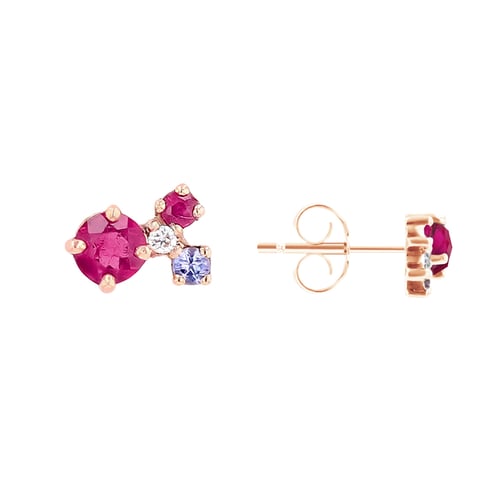 Ohrstecker mit Tansanit, Turmalin, Rubin und einem Diamanten Kerrie
