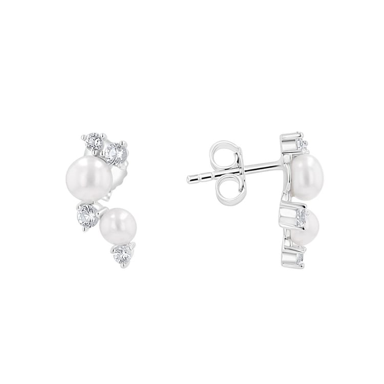 Silberne Perlenohrringe mit weißen Topasen 163985