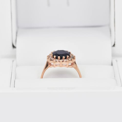 Eleganter Halo Verlobungsring mit Saphir und Diamanten Chrys