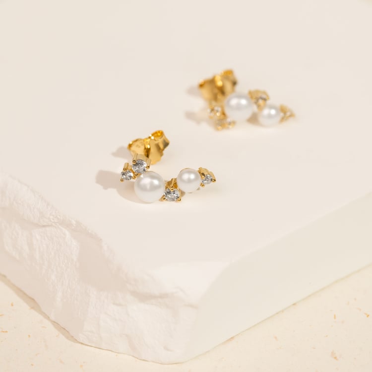 Silberne Perlenohrringe mit weißen Topasen Anita 163942