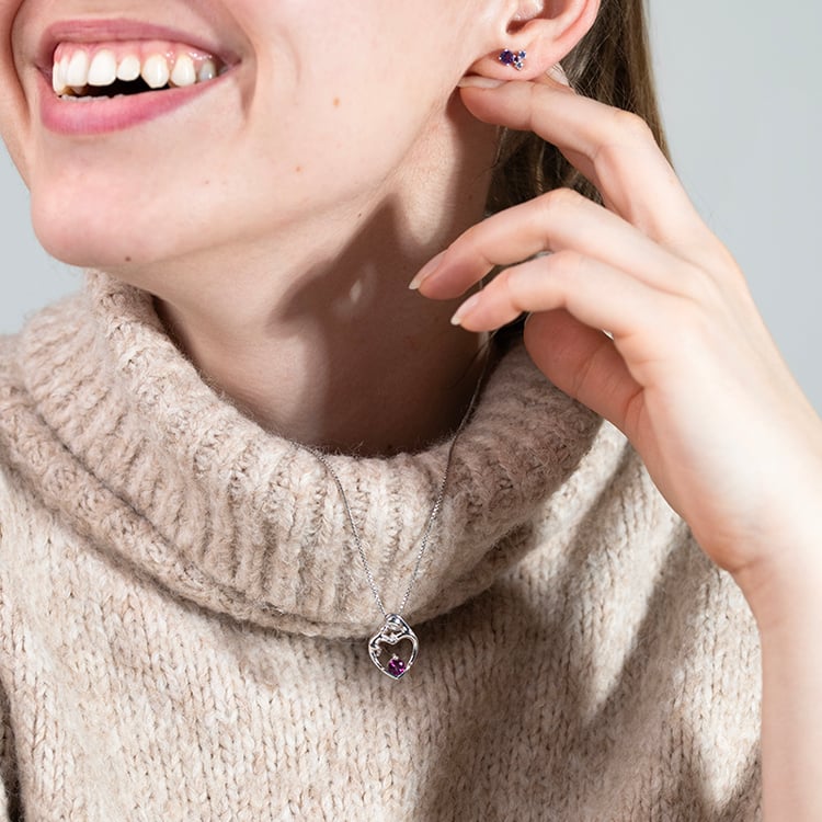 Silberner Anhänger Mutter und Kind mit Rhodolith Granat und Diamant Ella 150967