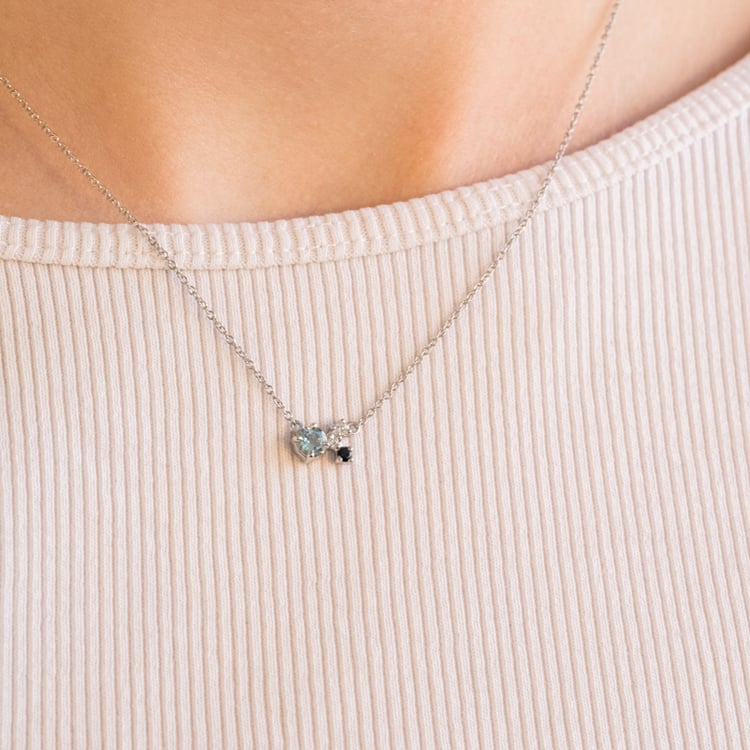 Cluster-Kette mit Mondstein, Aquamarin, Saphir und einem Diamanten Millie 101110