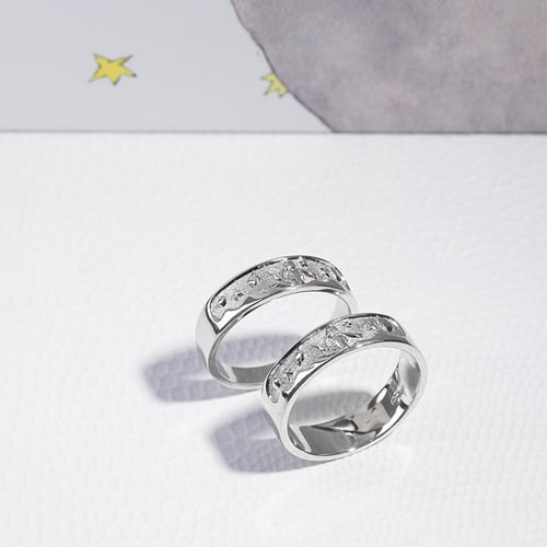 Von Hand gravierte Eheringe Der Kleine Prinz aus Platin