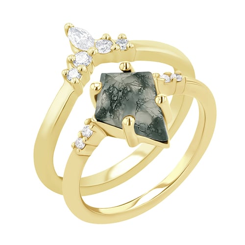 Ring-Set mit Moosachat und Diamanten Vinka
