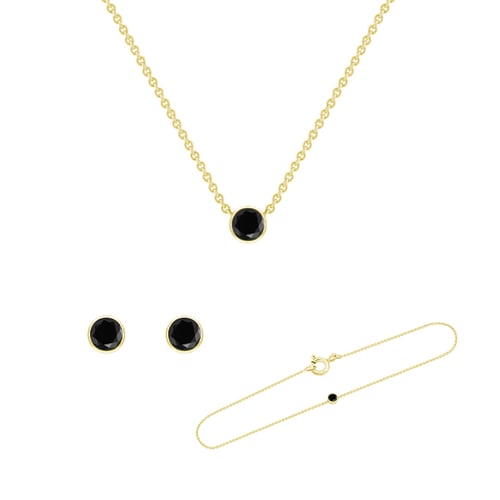Minimalistisches Set aus Schmuckstücken mit schwarzen Diamanten Jett