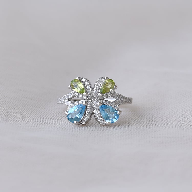 Silberring mit Schmetterlings, Olivinen und Topasen Lajes 65392