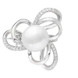 Silberne Brosche mit weißer Perle und Zirkonia Calla